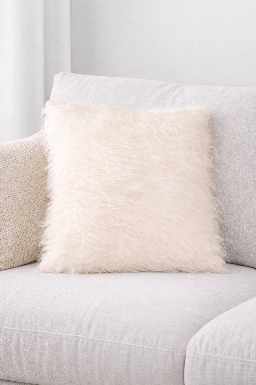 Loðpúði - Hvítt púðaver